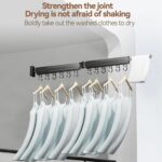 OUUTMEE Wall Mounted Retractable Clothes Drying Rack, 30kg Capacity, Wall Mounted Space Saving Aluminum Folding Laundry Hanger Rack for Laundry, Balcony, with Folding Arms & 6 Hooks (2 Fold) - Image 4