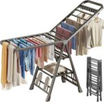 Foldable Clothes Drying Rack, 3 Tier Laundry Dry Rack Height Adjustable Clothes Hanger Stand Drying Racks, Carbon Steel Laundry Drying Rack Stand for Sheets Towels & Clothing, Indoor Outdoor Use (125)