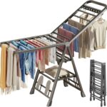 Foldable Clothes Drying Rack, 3 Tier Laundry Dry Rack Height Adjustable Clothes Hanger Stand Drying Racks, Carbon Steel Laundry Drying Rack Stand for Sheets Towels & Clothing, Indoor Outdoor Use (125)