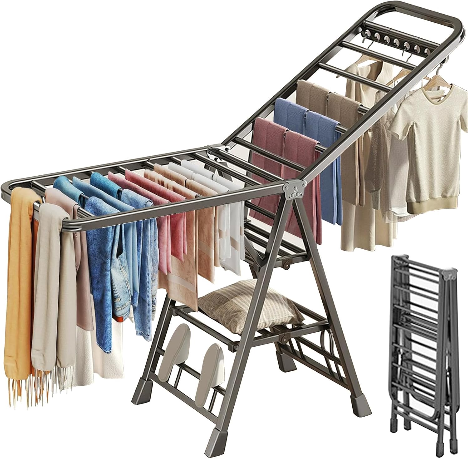 71nvIMz-HGL._AC_SL1500_.jpg Foldable Clothes Drying Rack, 3 Tier Laundry Dry Rack Height Adjustable Clothes Hanger Stand Drying Racks, Carbon Steel Laundry Drying Rack Stand for Sheets Towels & Clothing, Indoor Outdoor Use (125) - Image 1