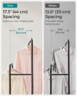 SONGMICS Double Rods Clothes Rack with Wheels, Clothing Rack for Hanging Clothes, Heavy Duty Garment Rack with Mesh Storage Shelf, 2 Brakes, Each Top Rail Holds up to 77 lb, Black UHSR26BKV1 - Image 4