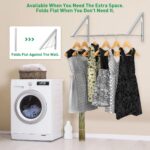 Laundry Room Drying Rack Wall Mounted Clothes Hanger Folding Wall Coat Racks Aluminum Home Storage Organiser Space Savers Silver 2 Rakcs with Rod - Image 4