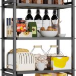 GIOTORENT 5-Tier Kitchen Storage with Wooden Boards, Heavy Duty Storage Shelves & Bookshelf, Adjustable Metal Shelving Unit for Garage Kitchen Bathroom Laundry Organizer, 750LB Capacity, Black
