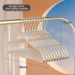 HYTTER 10 Pcs Clear Acrylic Cloth Hangers Plastic Glitter Coat Hanger Durable Non-slip Heavy Duty Suit Clothes Hangers Lightweight Space Saving Hangers for Closet Organization (Silver) - Image 2