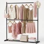 SKY-TOUCH Double Rod Clothing Garment Rack : Double Level Clothes Rack Organizer with Bottom Shelf Large Load Capacity Metal Clothing Rack for Bedroom Hanging Clothes (150 * 182 * 40cm Black)