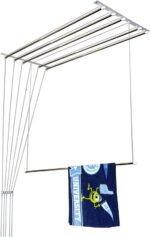 homWell Deluxe Heavy Duty Stainless Steel (6 Pipe X 5 Feet) with UV Protected Nylon Ropes Rust Proof Individual Dropdown (Light Blue Color Side Caps) Ceiling Clothes Hanger/Cloth Dryer