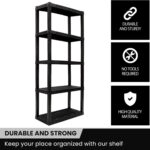 Oskar 5-Tier Shelving Unit, D 14 x W 30 x H 75 Inches, Heavy-Duty Storage Shelf, Multipurpose Organizer For Home, Kitchen, Basement, Laundry Room, Easy Assembly, Made With Recycled Materials, Black - Image 6