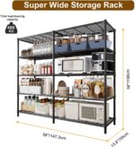 Heavy Duty Metal Storage Shelving Unit, Adjustable 5-Tier Shelving Rack(Wire Shelving Load 880LB), Steel Organizer Wire Rack (Black, 147 x 35 x 150 cm) - Image 3