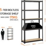 Yaheetech Garage Storage Shelves 5 Tiers Industrial Adjustable Racks for Garage/Warehouse/Living Room/Kitchen With Gloves, 90 x 30 x 180cm, Black - Image 3