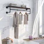 medla Clothes Rack Wall Mounted: Industrial Pipe Cloth Hanging Stand with Top Shelf Heavy Duty Clothing Hanger Rod Iron Garment Storage Bar Laundry Drying Rail for Wardrobe Bedroom Closet 100cm Long - Image 3