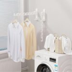 Wall Mounted Folding Clothes Drying Rack White Laundry Coat Rack Hanger Collapsible Clothing Rack Wall Mount Foldable Drying Rack - Image 3