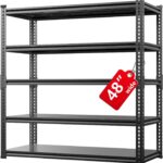 Lauxery 5 Tier Metal Garage Shelving Unit 72x48x24-3000LBS Heavy Duty Storage Rack, Adjustable Boltless Wide Shelves, Freestanding Utility Shelf