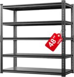 Lauxery 5 Tier Metal Garage Shelving Unit 72x48x24-3000LBS Heavy Duty Storage Rack, Adjustable Boltless Wide Shelves, Freestanding Utility Shelf