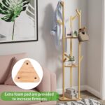 medla Bamboo Clothes Hanger Stand: Freestanding Cloth Rail Wooden Clothes Rack with 3 Tier shelves and 10 Hooks Entry Hall Tree Multifunctional Coat Stand for Bedroom Hallway - Image 6