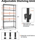WDT 5 Tier Shelf Shelving Unit with Wheels,Adjustable Metal Shelves for Storage, NSF Certified Wire Shelving Rack,350lbs Loading Capacity Per Shelf Storage Shelves for Kitchen Garage,36" Dx16 Wx75 - Image 4