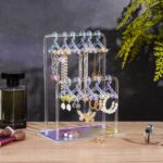 Double-Tier Acrylic Earring Holder, Azonee Miniature Clothing Hangers for 48 Pairs, Stylish Mirror-Finish Display for Home Vanity & Retail Showrooms (Colorful) - Image 7