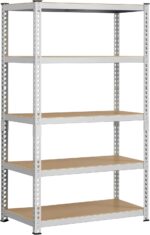 Topeakmart 5-Tier Utility Shelves, Metal Storage Shelves Garage Shelving Unit Adjustable Garage Storage Shelves Storage Racks Heavy Duty Shed Shelving- Silver, 35.5 x 17.5 x 72 Inch