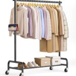 SLEEPING LAMB Heavy Duty Clothing Racks for Hanging Clothes Rack, 43" Wide Rolling Garment Rack Metal Clothing Hanger Rack with Wheels Wardrobe Rack for Coats, Shirts, Dress, (Black)