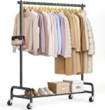 SLEEPING LAMB Heavy Duty Clothing Racks for Hanging Clothes Rack, 43" Wide Rolling Garment Rack Metal Clothing Hanger Rack with Wheels Wardrobe Rack for Coats, Shirts, Dress, (Black)