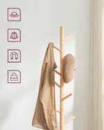 VASAGLE Wooden Coat Stand on Feet Tree Shaped 8 Hooks 3 Adjustable Heights for Clothes, Hats, Bags, Entryway, Living Room, Bedroom, Office, Woody Colour RCR004N01 - Image 7