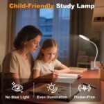 97 LED Rechargeable Reading Lamp, 3 Color Modes & 10 Brightness Levels, 2000mAh Clamp Lamp with USB-C, 40CM Flexible Gooseneck, Cordless Book Lamp Clamp Light for Bed, Table, Desk - White - Image 5