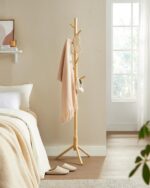 VASAGLE Wooden Coat Stand on Feet Tree Shaped 8 Hooks 3 Adjustable Heights for Clothes, Hats, Bags, Entryway, Living Room, Bedroom, Office, Woody Colour RCR004N01 - Image 3