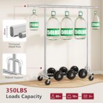 Tajsoon Clothing Rack Heavy Duty Clothes Rack Load 350 LBS, Rolling Clothes Racks for Hanging Clothes with Wheels & Extendable Rod, Collapsible Garment Rack with Bottom Shelf, Commercial, Chrome - Image 4