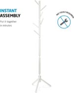 ZOBER Coat Rack Freestanding - Wooden 6 Hanger Clothing with Modern Hooks for Bag, Hat, Jacket, Purse, Umbrella Standing Hat Entryway White ZO-004 - Image 3