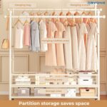 DAYONG 100CM Clothes Hanger Stand with Shelves, Free Standing Metal Garment Rack, Double Rails Clothes Rack,Bottom Storage Shelf With Wheels For Bedroom Garment Organizer - Image 6