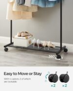 SONGMICS Clothes Rack on Wheels, Single-Rail Metal Garment Rack, with Storage Shelf, Top Rail Holds up to 40 kg, Black HSR25BK - Image 7
