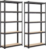 Yaheetech 2PCS Heavy Duty 5 Tier Garage Shelving Units Metal Storage Shelves Shed Utility Rack,180cm x 90cm x 30cm,175KG Per Shelf,Black