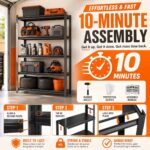 72"H Storage Shelves heavy duty 2535LBS Garage Shelving adjustable metal shel 5 tier shelving Unit metal storage rack for Basement, Warehouse, Pantry, Closet, Kitchen 72" H x 39.4" W x 13.8" D, Black - Image 8