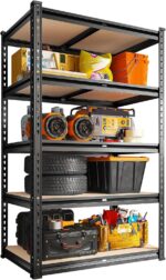 Beauenty Heavy Duty Storage Shelf, 5-Tier Metal Shelving Unit, 100 kg Per Shelf Capacity, for Garage, Kitchen, Basement, Pantry. Black (Style 2)
