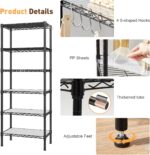 6-Tier Adjustable Storage Shelf Heavy-Duty Metal Rack Wire Shelving Unit for Laundry, Bathroom, Kitchen, Pantry Closet Organizer (Black, 60 x 35.5 x 180 CM) - Image 5