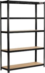 Rhino Racking – 5 Tier Heavy-Duty Garage Shelving Unit – Black - Adjustable Storage Shelves – 180x120x40cm – 200kg Load Weight Per Shelf – 1000kg Per Unit