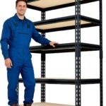 60" H x 28.03" W x 12" D Utility Shelves for Kitchen Pantry: 5-Shelf Storage-Rack Adjustable Metal+Wood Steel Stand Closet/Garage Shelving Unit Organizer System for Basement, Small (Black)