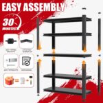 78" H Garage Shelving, Metal Storage Shelves, 3000LBS Heavy Duty Shelving, Adjustable 5 Tier Storage Rack, Industrial Utility Shelf for Garage, Warehouse, Kitchen,18" D×47.5" W×78" H, Black - Image 7