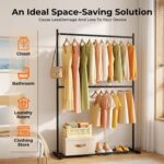 SKY-TOUCH Double Rod Clothing Garment Rack : Double Level Clothes Rack Organizer with Bottom Shelf Large Load Capacity Metal Clothing Rack for Bedroom Hanging Clothes (150 * 182 * 40cm Black) - Image 4