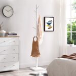 VASAGLE Coat Rack, Solid Wood Coat Stand, Free Standing Hall Coat Tree with 8 Hooks for Coats, Hats, Bags, Purses, for Entryway, Hallway, Rubberwood Hooks and Pole, White RCR010W02 - Image 3