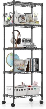 Himimi 5 Tier Shelving Unit with Wheels Wire Shelf Metal Storage Shelves Heavy Duty Height Adjustable Standing Shelf 59cm W*35cm D*183cm H-Black - Image 9