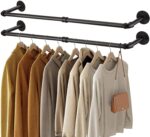 medla Industrial Pipe Clothes Rod: Wall Mounted Clothes Rack 2 PCS Pipe Cloth Hanging Stand Industrial Clothing Hanger Rod Heavy Duty Garment Storage Rail Laundry Drying Shelf for Closet Wardrobe