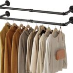 medla Industrial Pipe Clothes Rod: Wall Mounted Clothes Rack 2 PCS Pipe Cloth Hanging Stand Industrial Clothing Hanger Rod Heavy Duty Garment Storage Rail Laundry Drying Shelf for Closet Wardrobe
