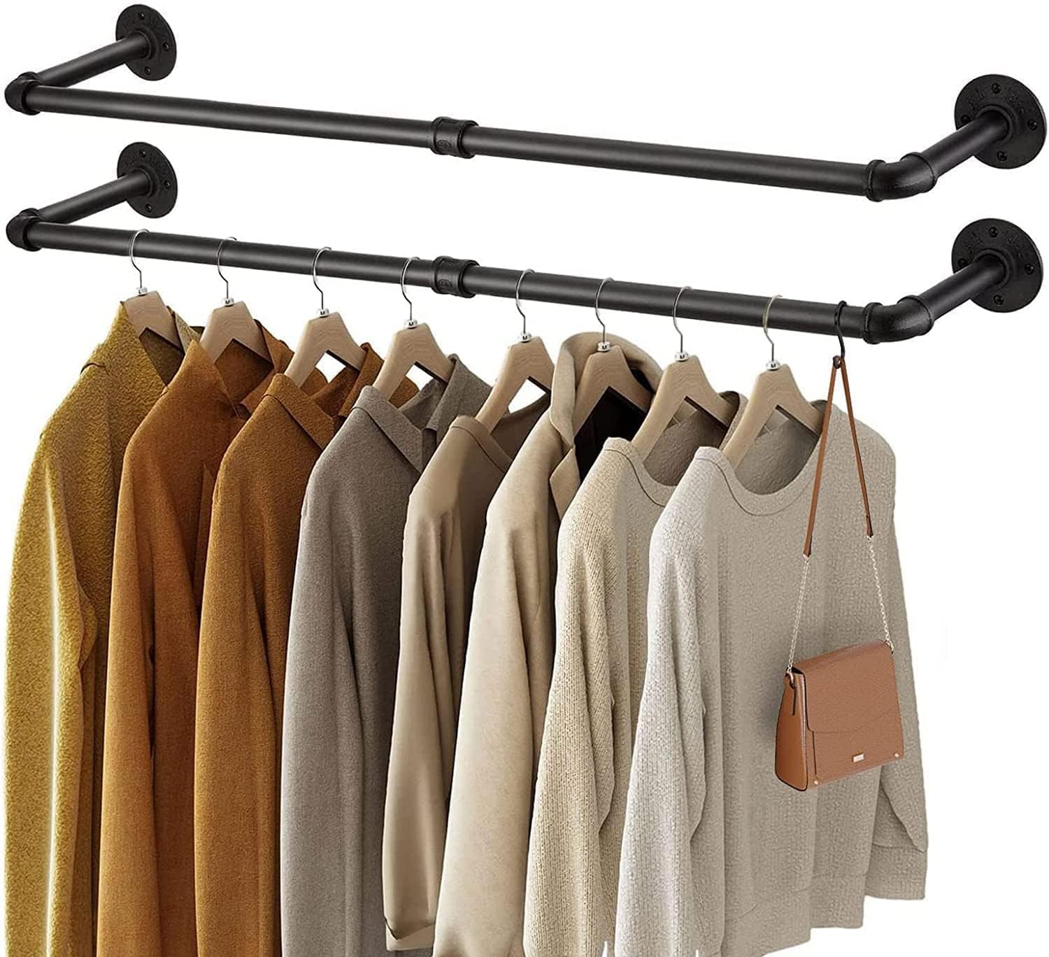 71tdVI10IjL._AC_SL1500_.jpg medla Industrial Pipe Clothes Rod: Wall Mounted Clothes Rack 2 PCS Pipe Cloth Hanging Stand Industrial Clothing Hanger Rod Heavy Duty Garment Storage Rail Laundry Drying Shelf for Closet Wardrobe - Image 1