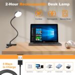 61 LED Rechargeable Reading Lamp, 3 Color Modes & 10 Brightness Levels, 2000mAh Clamp Lamp with USB-C, 40CM Flexible Gooseneck, Cordless Book Lamp Clamp Light for Bed, Table, Desk - Black - Image 4