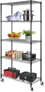 WDT 5 Tier Shelf Shelving Unit with Wheels,Adjustable Metal Shelves for Storage, NSF Certified Wire Shelving Rack,350lbs Loading Capacity Per Shelf Storage Shelves for Kitchen Garage,36" Dx16 Wx75 - Image 2