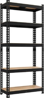 Yaheetech Storage Shelves 5 Tier Garage Shelving Heavy Duty Garage Shelves Adjustable Metal Shelving Unit Utility Rack Industrial Shelving for Warehouse Pantry Closet, 27.5"W x 12"D x 60"H, Black