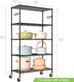 5-Tier Storage Shelves with Wheels, Adjustable Wire Shelving Unit,Metal Rolling Shelves for Storage Utility Shelf Organizer Rack for Kitchen Garage Pantry Closet Laundry(5-Tier Shelf) - Image 3