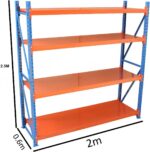 Heavy Duty Metal Warehouse 4 Steps Racking Storage Garage Shelving Steel Shelf Capacity 300kg Each Shelves (L200 W60 H250) (Blue + Orange) - Image 2