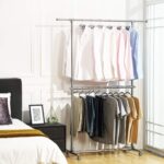 SONGMICS Adjustable Garment Rack Clothes Hanging Rail Stand with Middle Rail - Stainless Steel Clad Pipe LLR41L - Image 2