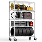MZG 5-Tier Adjustable Heavy-Duty Metal Wire Storage Shelving Unit with Wheels (Chrome, 45 × 120 × 180 cm) for Garage, Warehouse, Supermarket, Balcony and Garden
